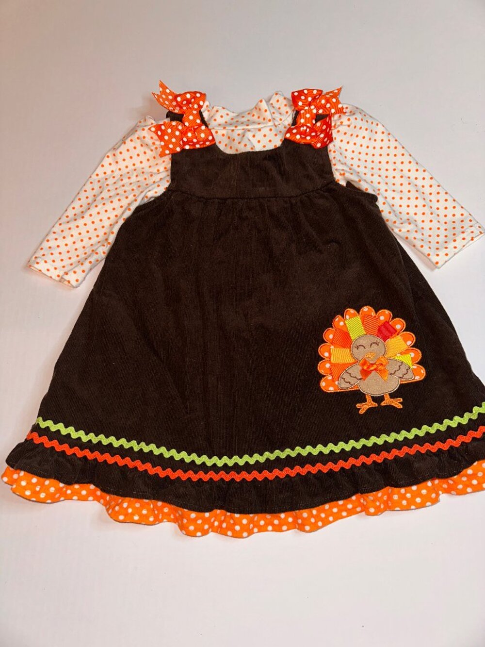 Blueberi Boulevard Girls 2T Thanksgiving Turkey Corduroy Jumper 2 Pc dress #661